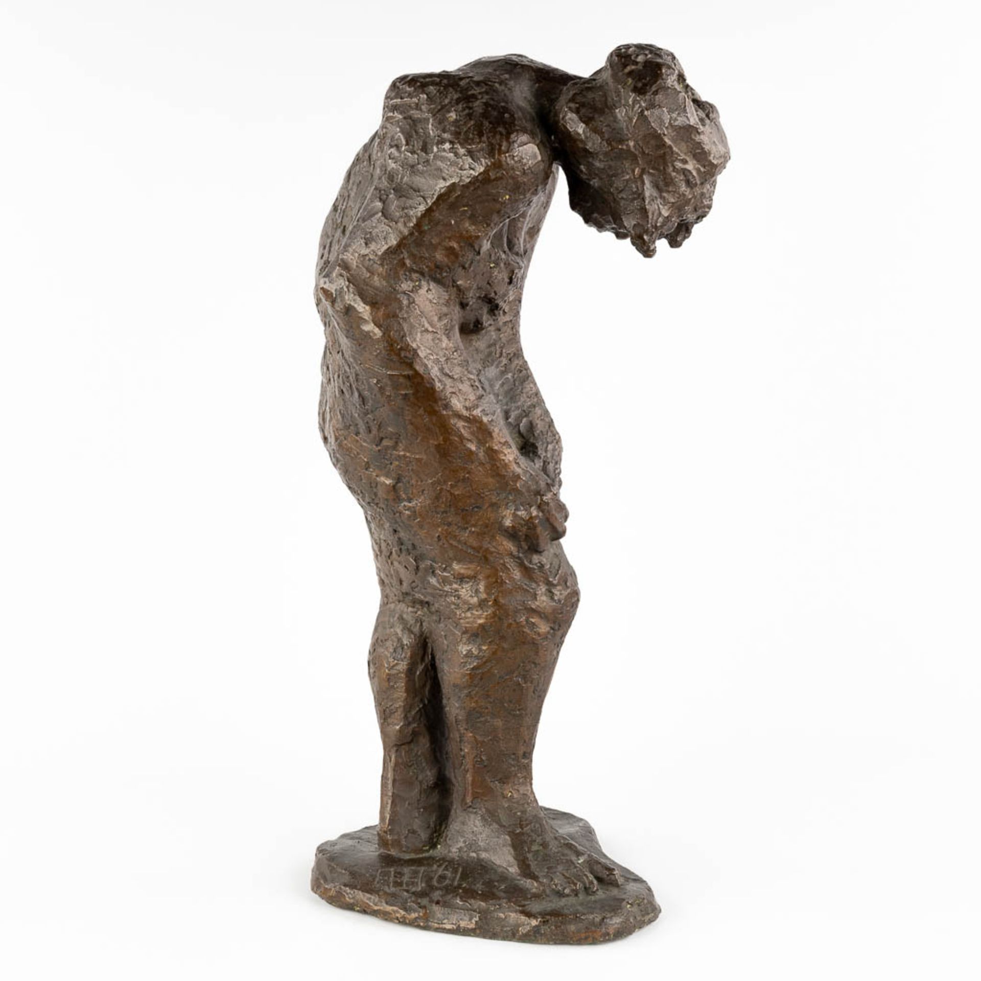 Leaning woman, a figurine, patinated bronze, probably cire perdue. Mongrammed. (H:59 cm) - Image 4 of 13