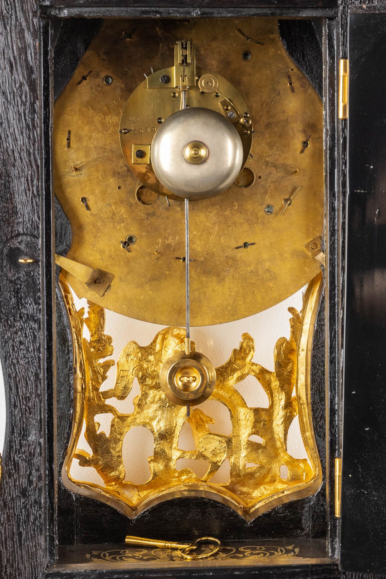 A boulle Cartel clock on a console, tortoiseshell and copper inlay, Napoleon 3, 19th C. Lefaucheur & - Image 15 of 16