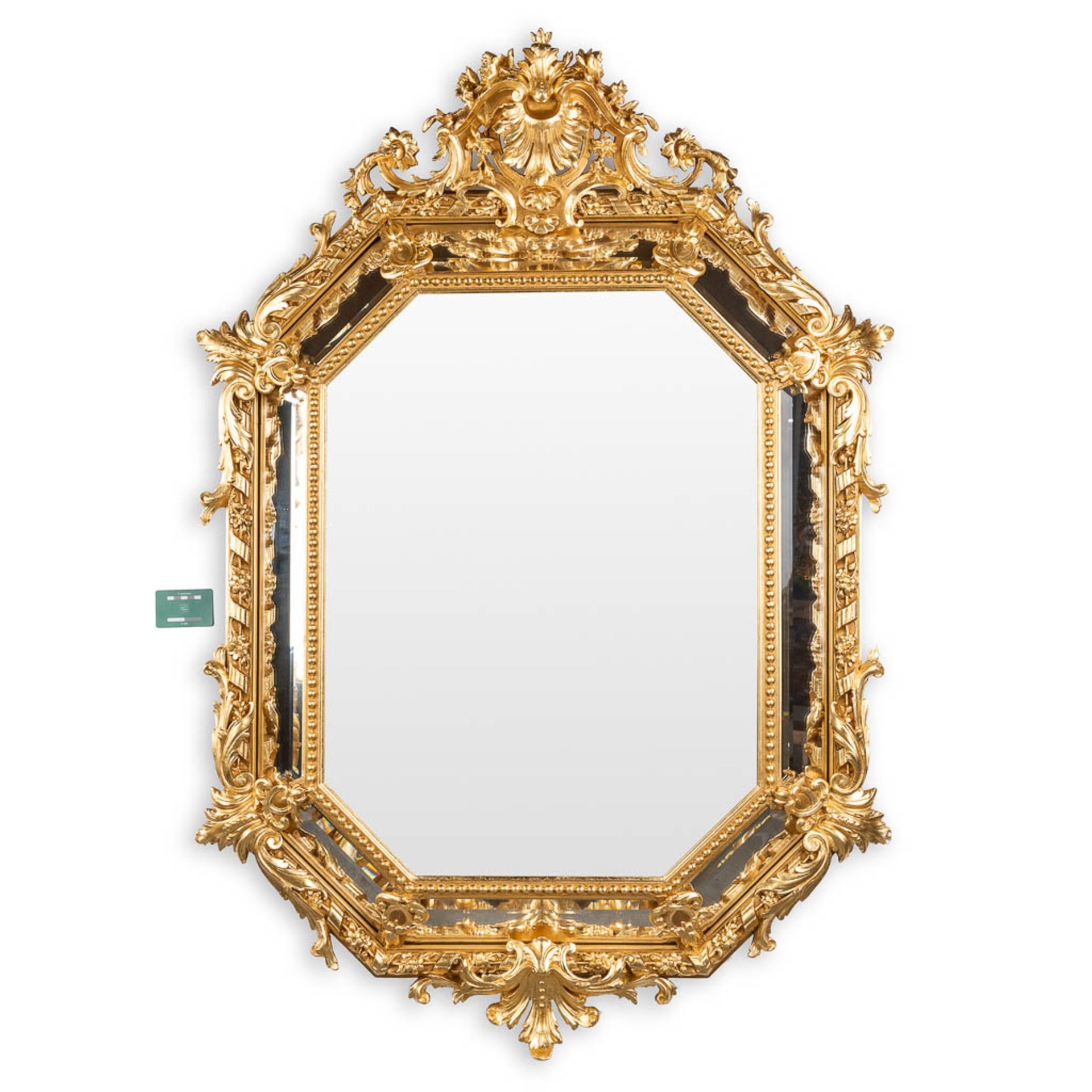 An antique mirror, sculptured gilt stucco and facetted glass, Louis XV style. 19th C. (W:98 x H:140  - Bild 2 aus 9