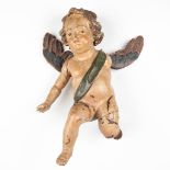 An angel, wood-sculpture with original polychrome. 18th C. (D:40 x W:58 cm)