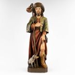 Saint Rochus and his dog, sculptured wood, 19th C. (D:20 x W:22 x H:78 cm)