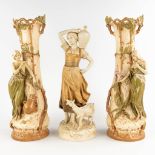 Royal Dux, three pieces of glazed faience. Art Nouveau style. (D:19 x W:19 x H:59 cm)