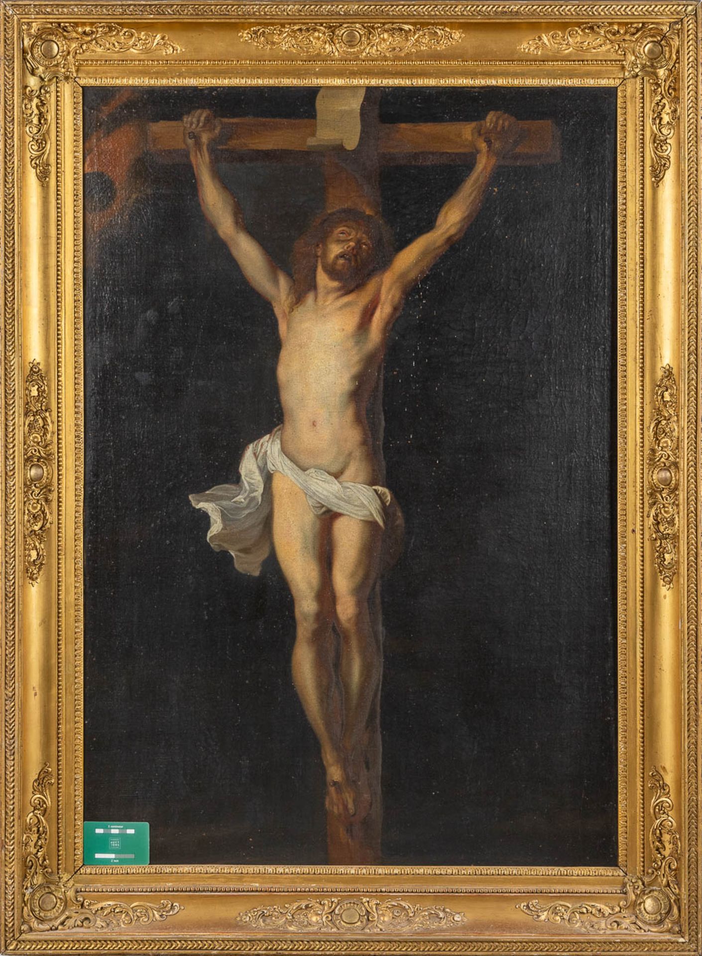 Jesus hanging from the cross, a painting, oil on canvas. 19th C. (W:70 x H:100 cm) - Image 2 of 9