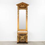 A console table with white marble top, large mirror. Empire, marked Baylanders Spegelfabrik. 19th C.