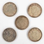 5 Chinese silver coins, Hong Kong Dollar/Yuan, silver. (D:3,9 cm)