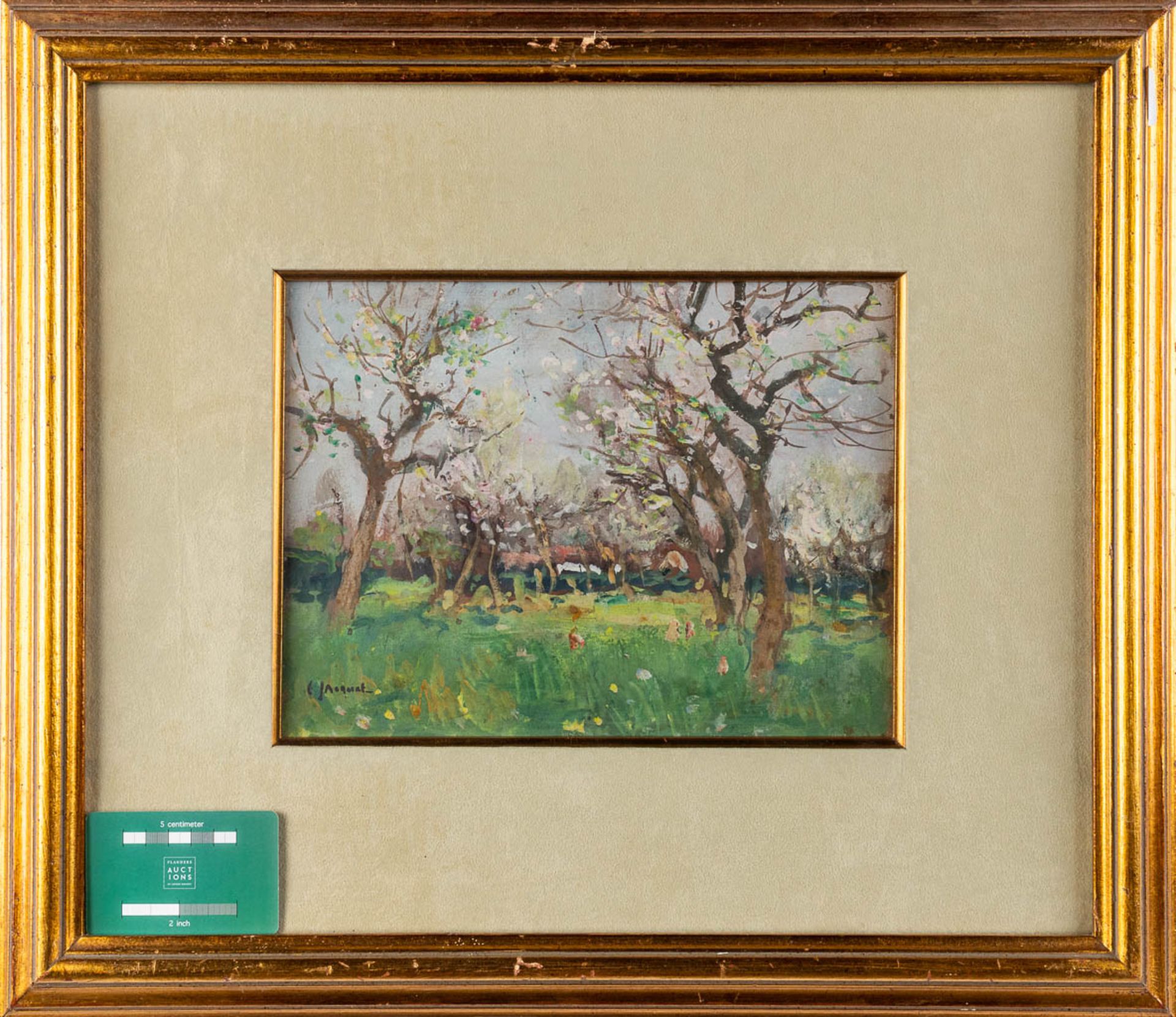 Charles JACQUET (1841-1921) 'The Orchard' oil on paper. (W:27 x H:20 cm) - Image 2 of 5
