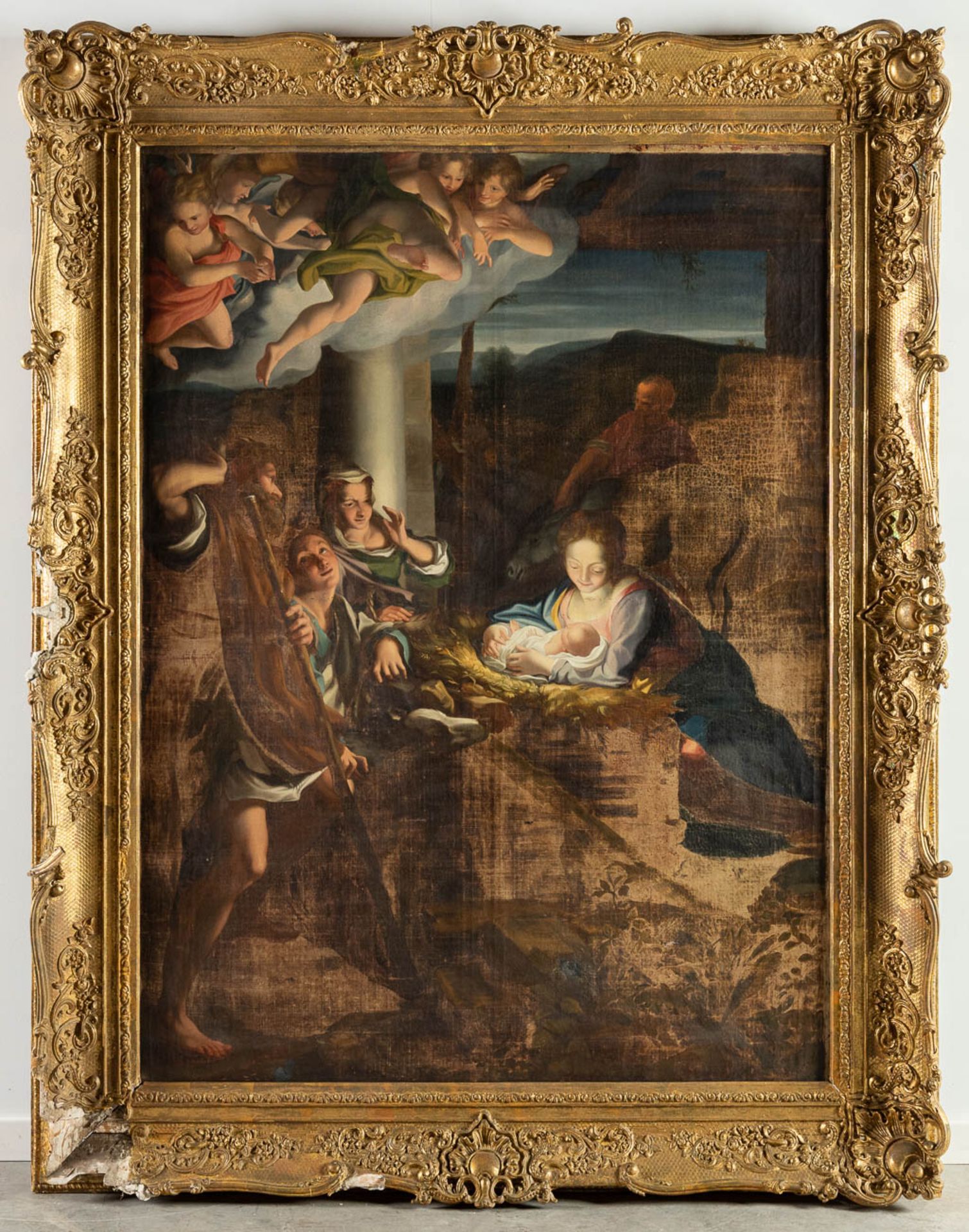 A large painting, 'The Birth of Jesus Christ' oil on canvas. (W:106 x H:145 cm) - Image 3 of 13