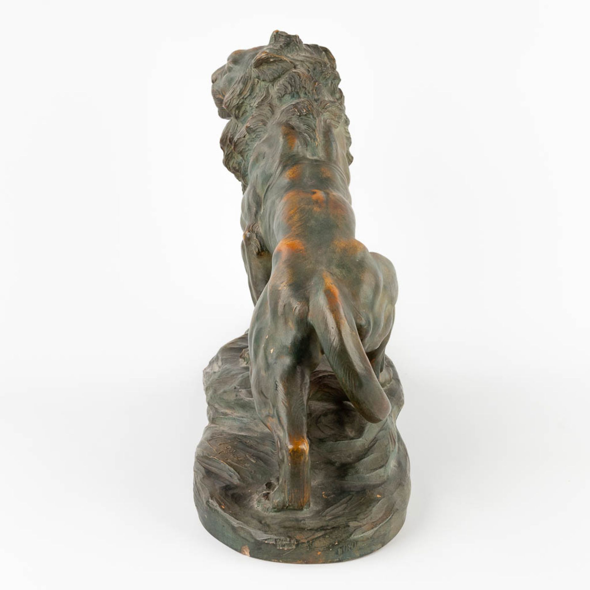 Armand FAGOTTO (XIX-XX) 'Lion' patinated terracotta. (D:20 x W:47 x H:39 cm) - Image 4 of 12