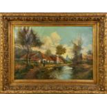 Vilvorde' a large painting, oil on canvas. Illegibly signed. 19th C. (W:120 x H:80 cm)