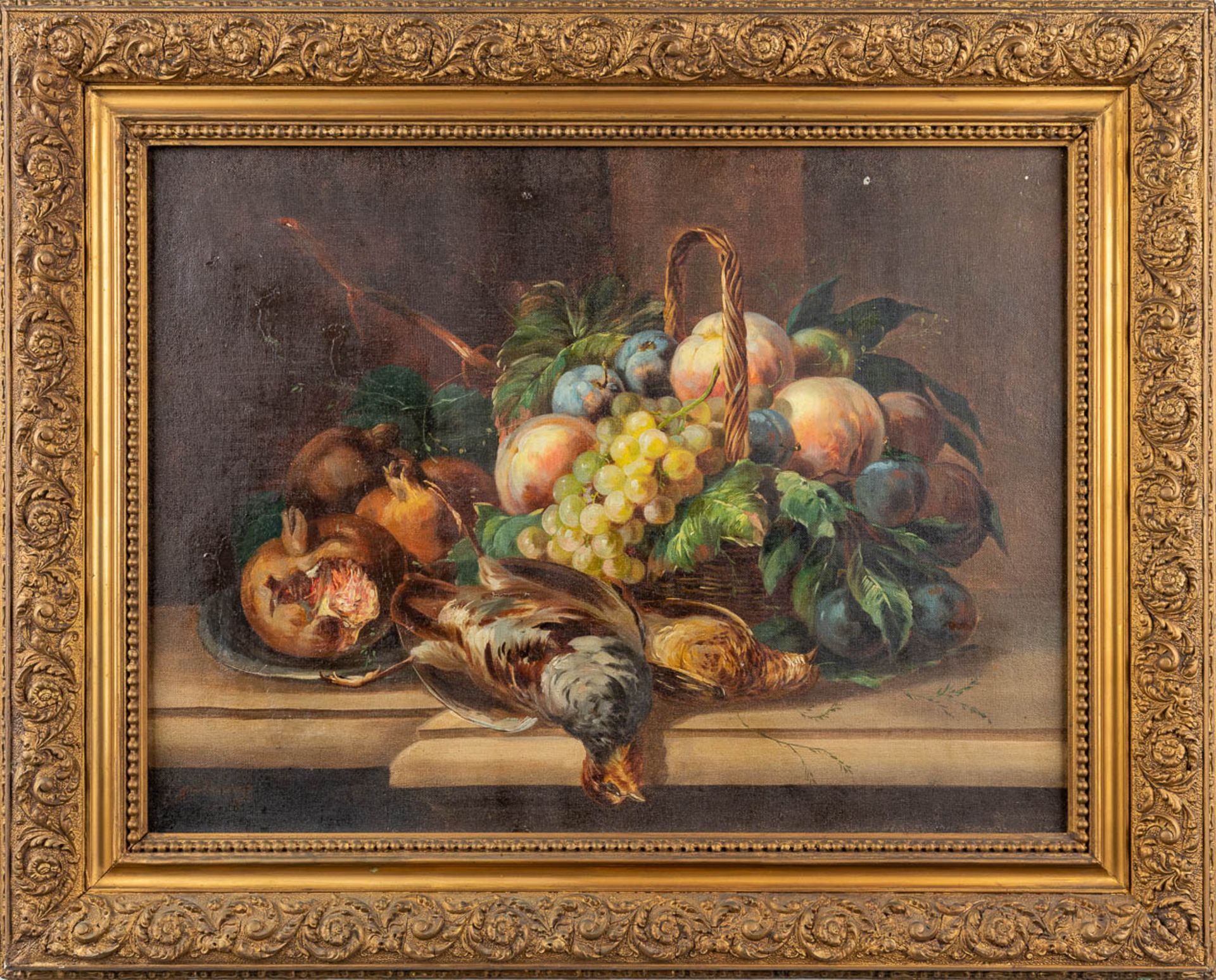 A 'Nature Morte' painting, oil on canvas. Signed 'Guillaume'. 19th C. (W:65 x H:49,5 cm) - Image 3 of 9