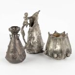 Léon KANN (1859-1925) 'Vase' tin, added two art nouveau tin objects. (H:14 x D:13,5 cm)
