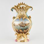 Vieux Bruxelles/Paris, a porcelain vase with a hand-painted decor of a ship. 19th C. (D:17 x W:28 x