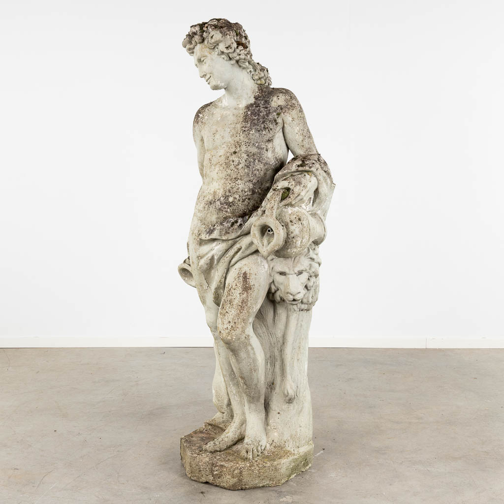 A large garden figurine of Bacchus, concrete, 20th C. (D:56 x W:74 x H:183 cm) - Image 4 of 10