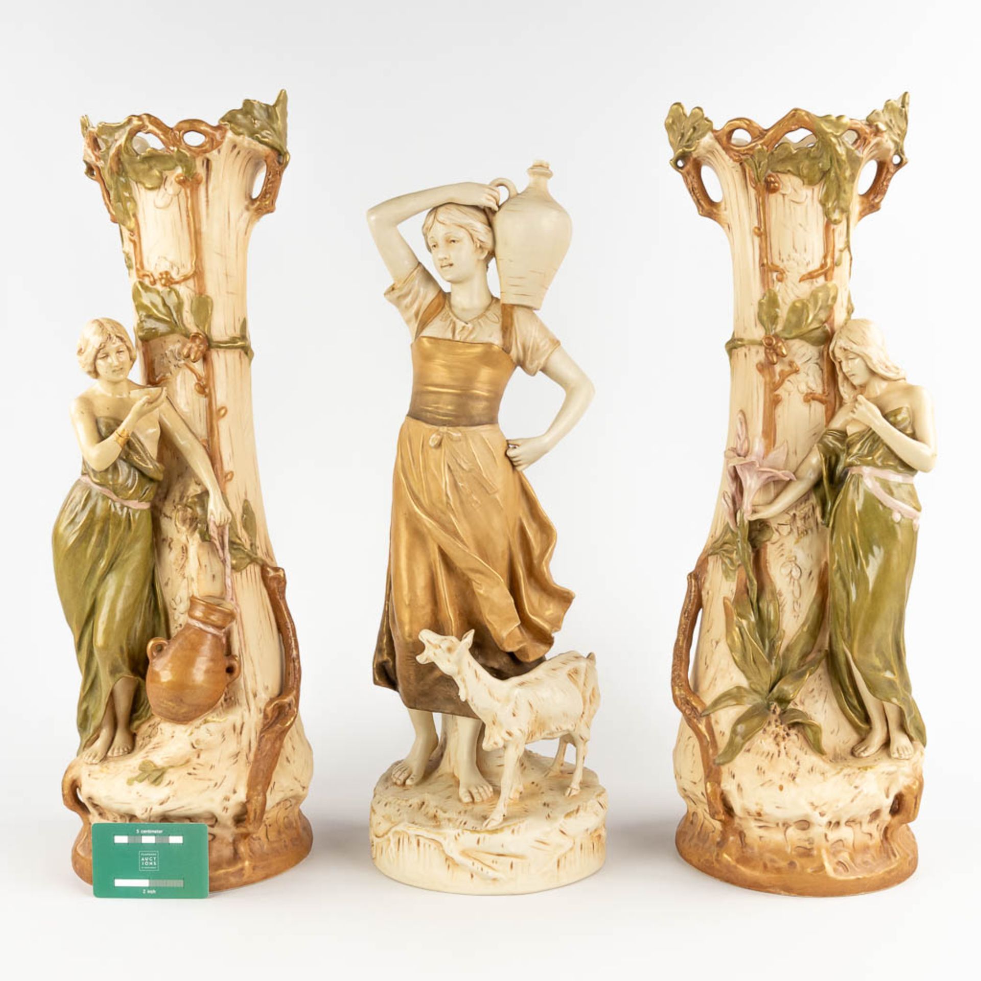 Royal Dux, three pieces of glazed faience. Art Nouveau style. (D:19 x W:19 x H:59 cm) - Image 2 of 18