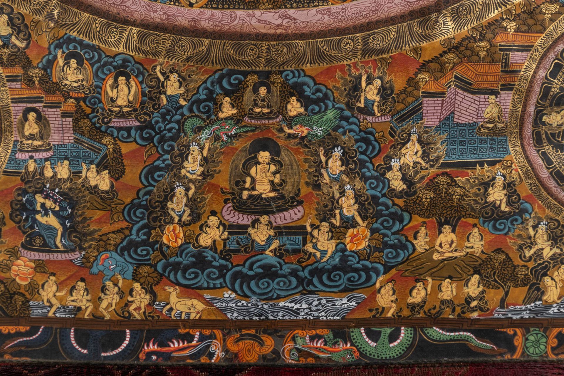 An Eastern Thangka, hand-painted decor on silk. (W:57 x H:74 cm) - Image 8 of 13