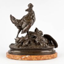 Alphonse ARSON (1822-1895) 'Partridge with chicks' patinated bronze. 1877. (D:22 x W:40 x H:41 cm)