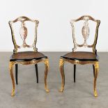 A pair of chairs, Boulle, tortoise shell and copper inlay, Napoleon 3, 19th C. (D:47 x W:46 x H:90 c