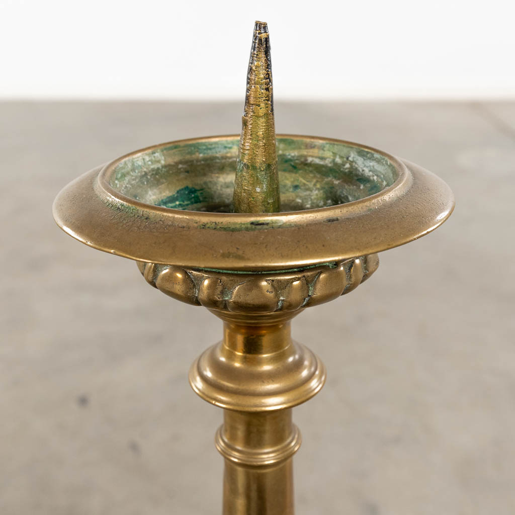 Two Church candlesticks, bronze and copper. 19th and 20th C. (H:94 x D:28 cm) - Image 11 of 11