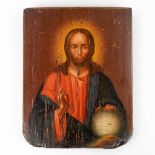 An antique Eastern European icon with an image of Salvator Mundi. 19th C. (W:24,5 x H:31 cm)