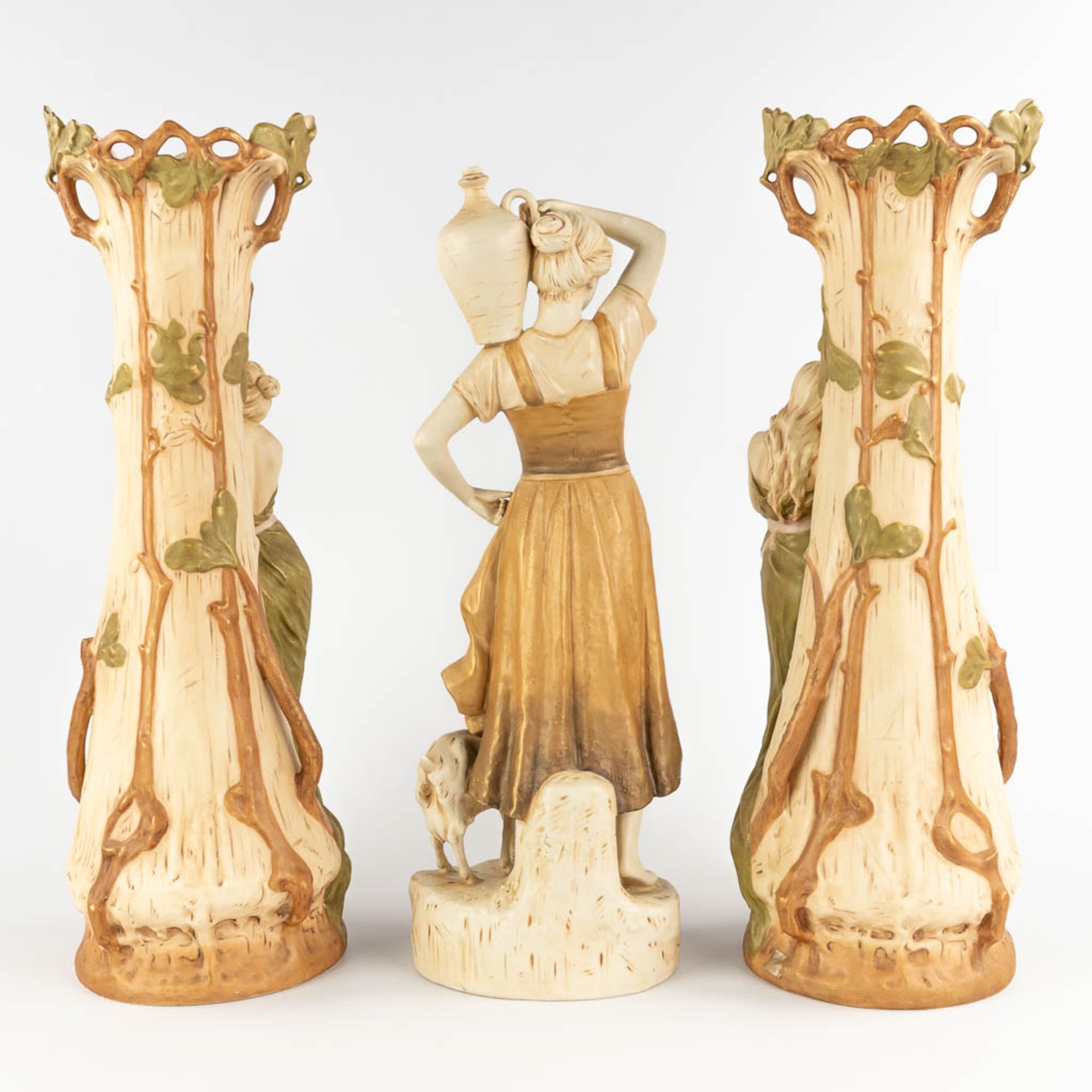 Royal Dux, three pieces of glazed faience. Art Nouveau style. (D:19 x W:19 x H:59 cm) - Image 4 of 18