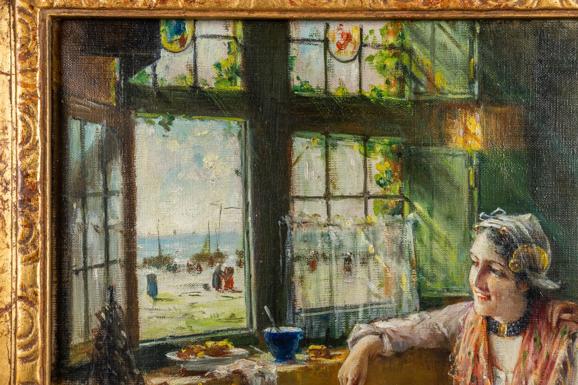 Edward Antoon PORTIELJE (1861-1949) 'Girls by the Window' oil on canvas. (W:55 x H:45 cm) - Image 7 of 9
