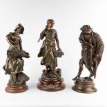 A collection of 3 figurines, patinated spelter. (H:65 cm)
