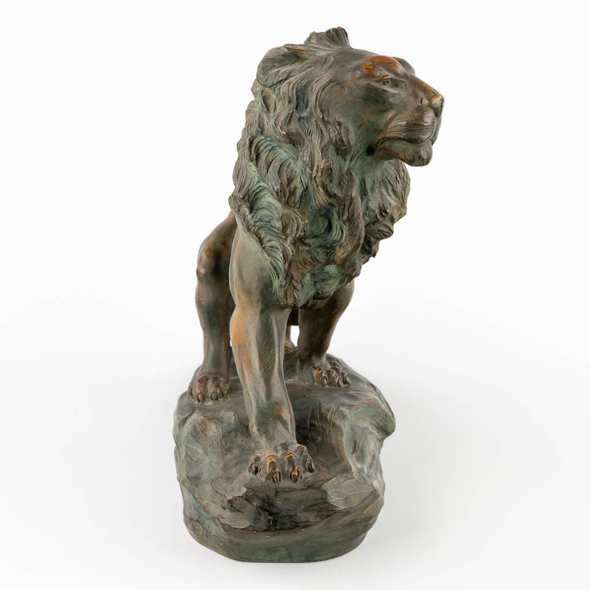 Armand FAGOTTO (XIX-XX) 'Lion' patinated terracotta. (D:20 x W:47 x H:39 cm) - Image 6 of 12