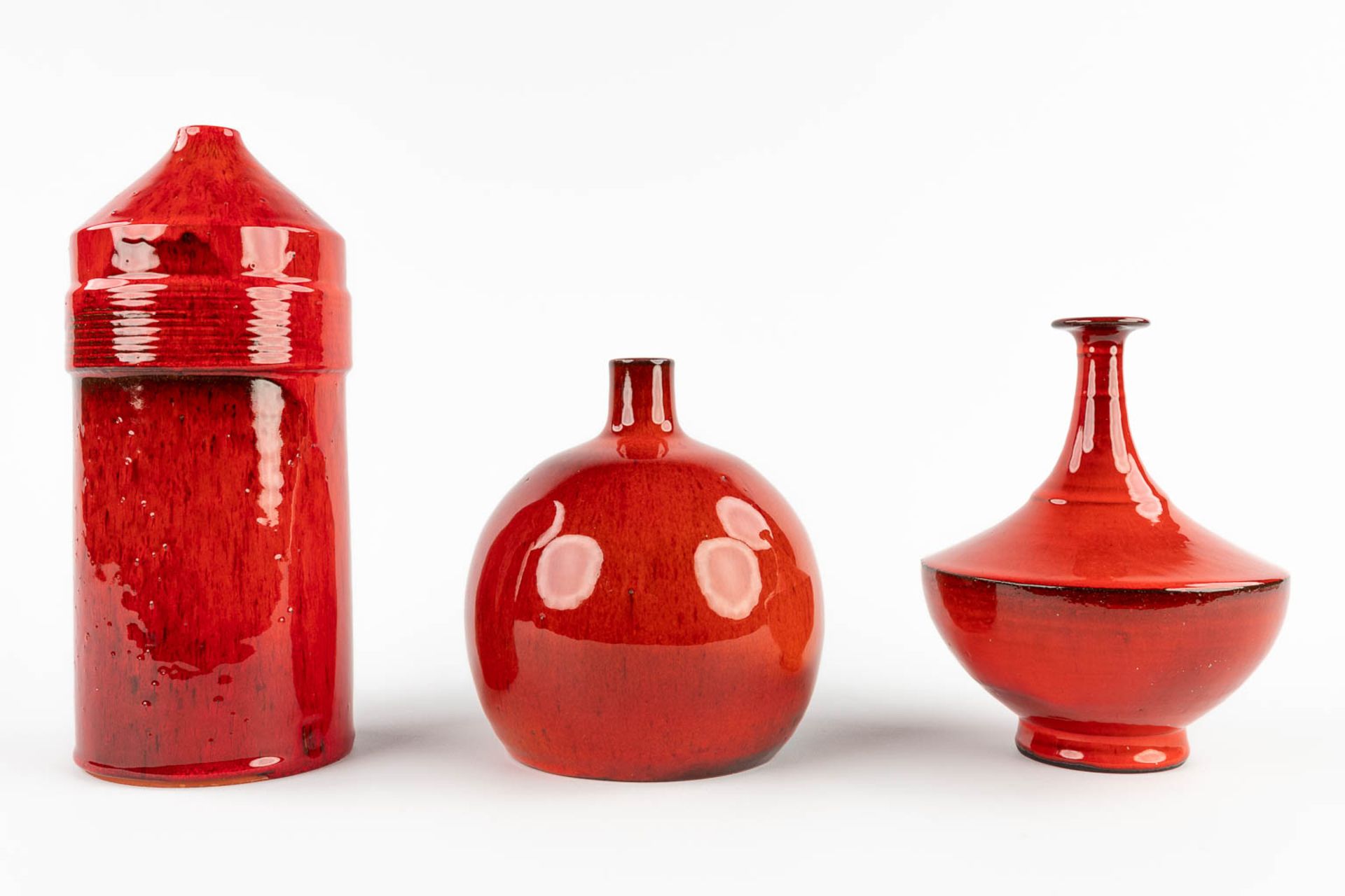 Three glazed ceramic vases, Léon Goossens, Rogier Vandeweghe, keramar. (H:27 x D:11,5 cm) - Bild 3 aus 10