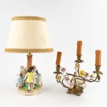 Two Table lamps, German porcelain with hand-painted decor. 20th C. (H:47 cm)