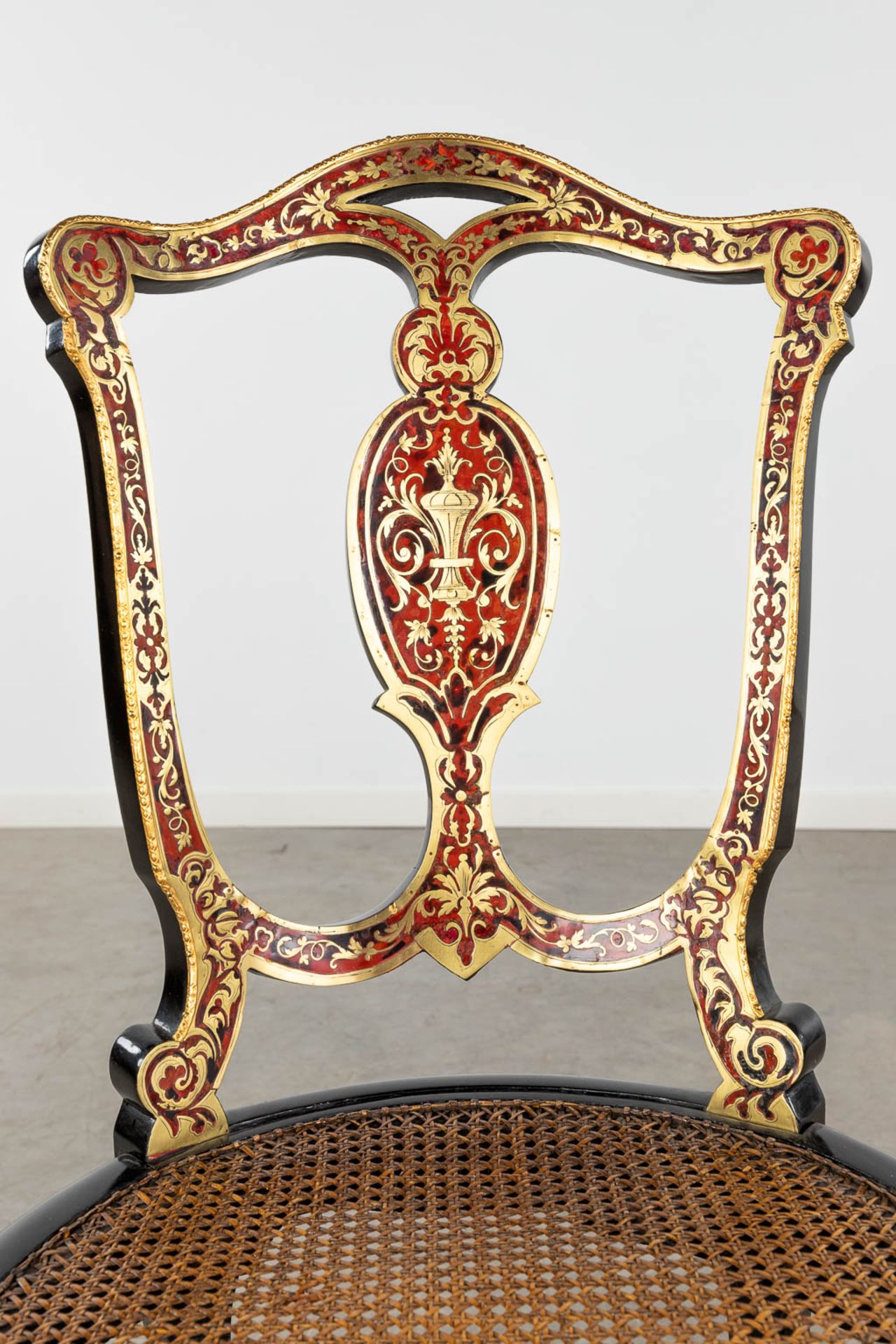 A pair of chairs, Boulle, tortoise shell and copper inlay, Napoleon 3, 19th C. (D:47 x W:46 x H:90 c - Image 10 of 11