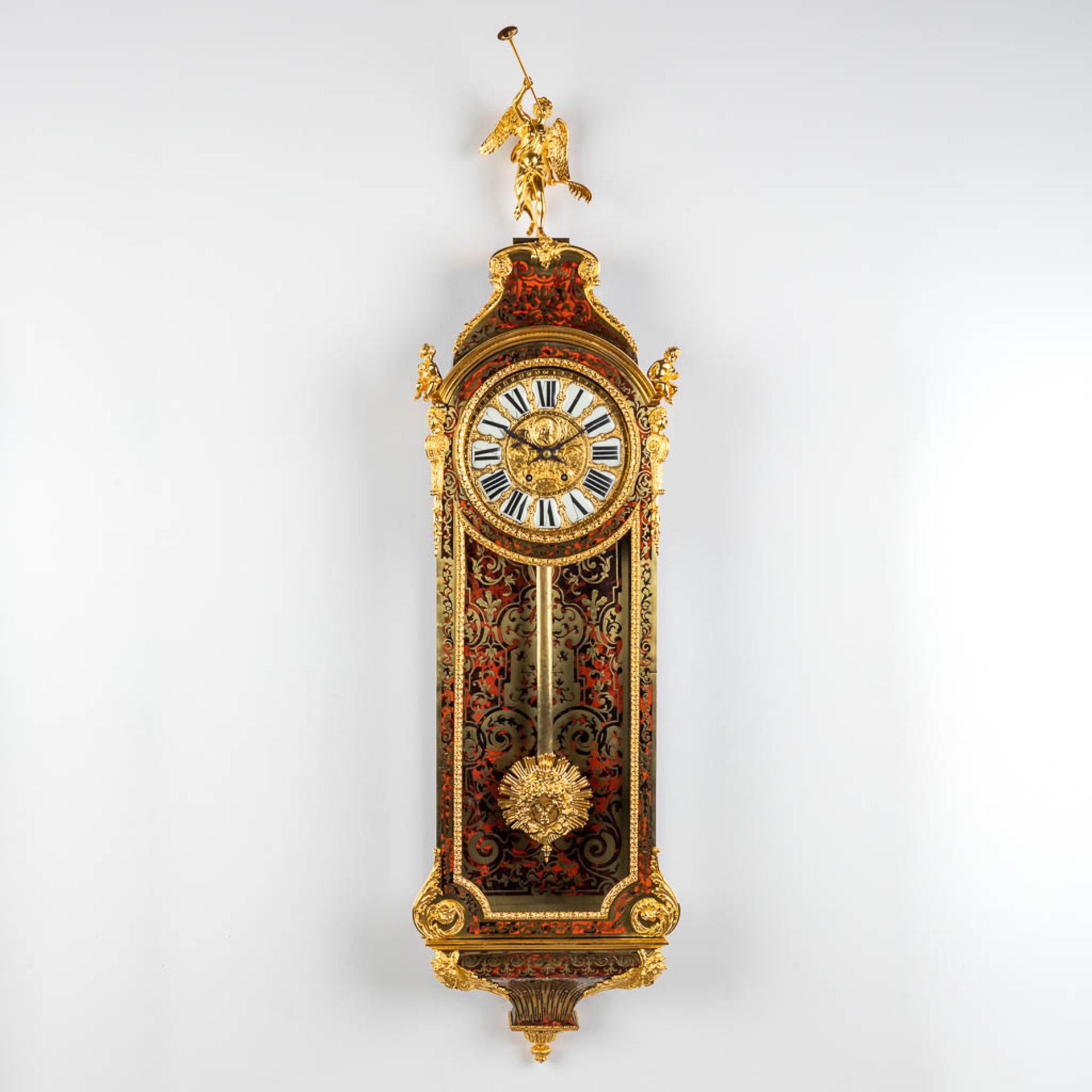 A Vienna Regulator clock, Boulle, Tortoiseshell and copper inlay, Napoleon 3, 19th C. (D:16 x W:36 x