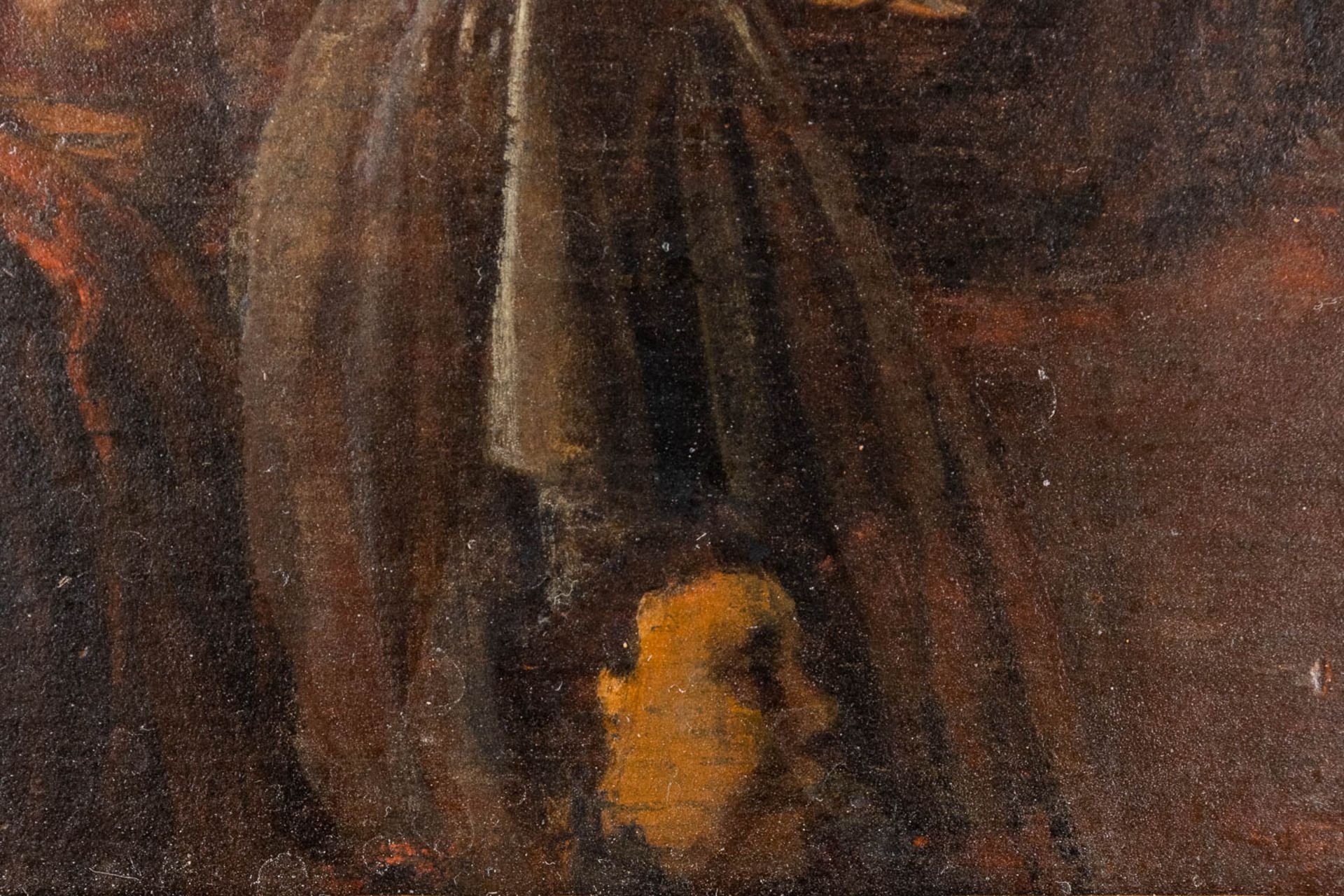 An antique folklore painting, 'Birth of Christ' oil on panel. 17th/18th C. (W:38 x H:26 cm) - Image 8 of 9