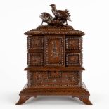 A jewelry box, sculptured wood, decor of birds and flowers, black forest. (D:16 x W:24 x H:32 cm)