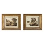 A pair of decorative frames with fine needlepoint embroideries, 19th C (W:28,5 x H:23 cm)