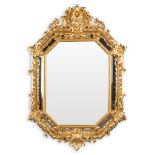 An antique mirror, sculptured gilt stucco and facetted glass, Louis XV style. 19th C. (W:98 x H:140