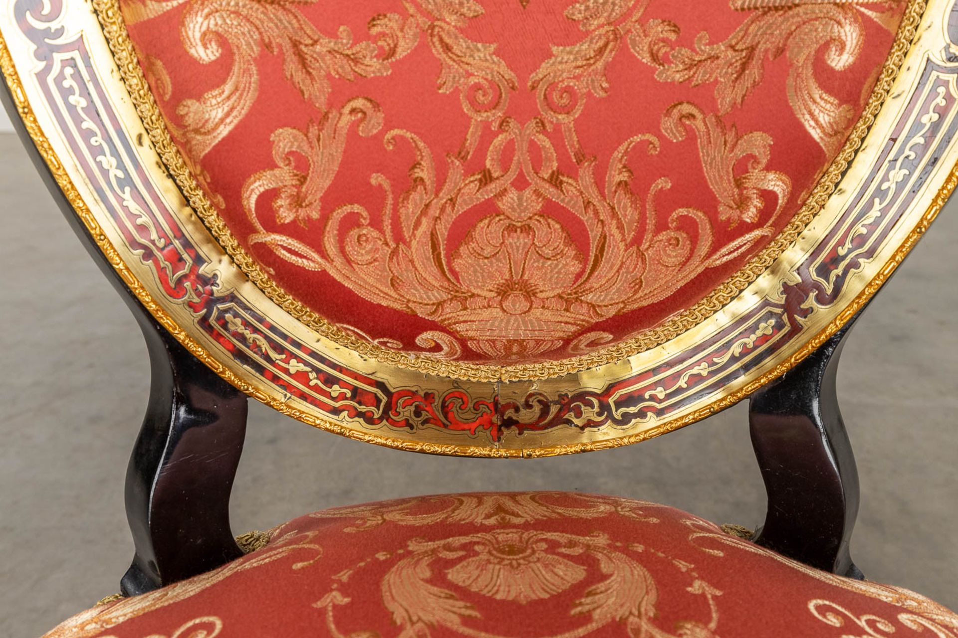A pair of Chairs, Boulle technique, tortoise shell and copper inlay, Napoleon 3, 19th C. (D:56 x W:5 - Image 11 of 14