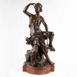 Luca MADRASSI (1848-1919) 'Diane with a hunting dog' patinated bronze. (D:27 x W:32 x H:66 cm)
