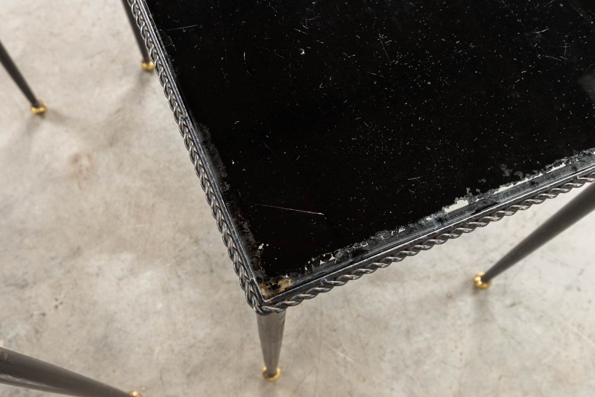 A set of Nesting tables, metal and black tinted glass. 20th C. (D:56 x W:37 x H:50 cm) - Image 8 of 10