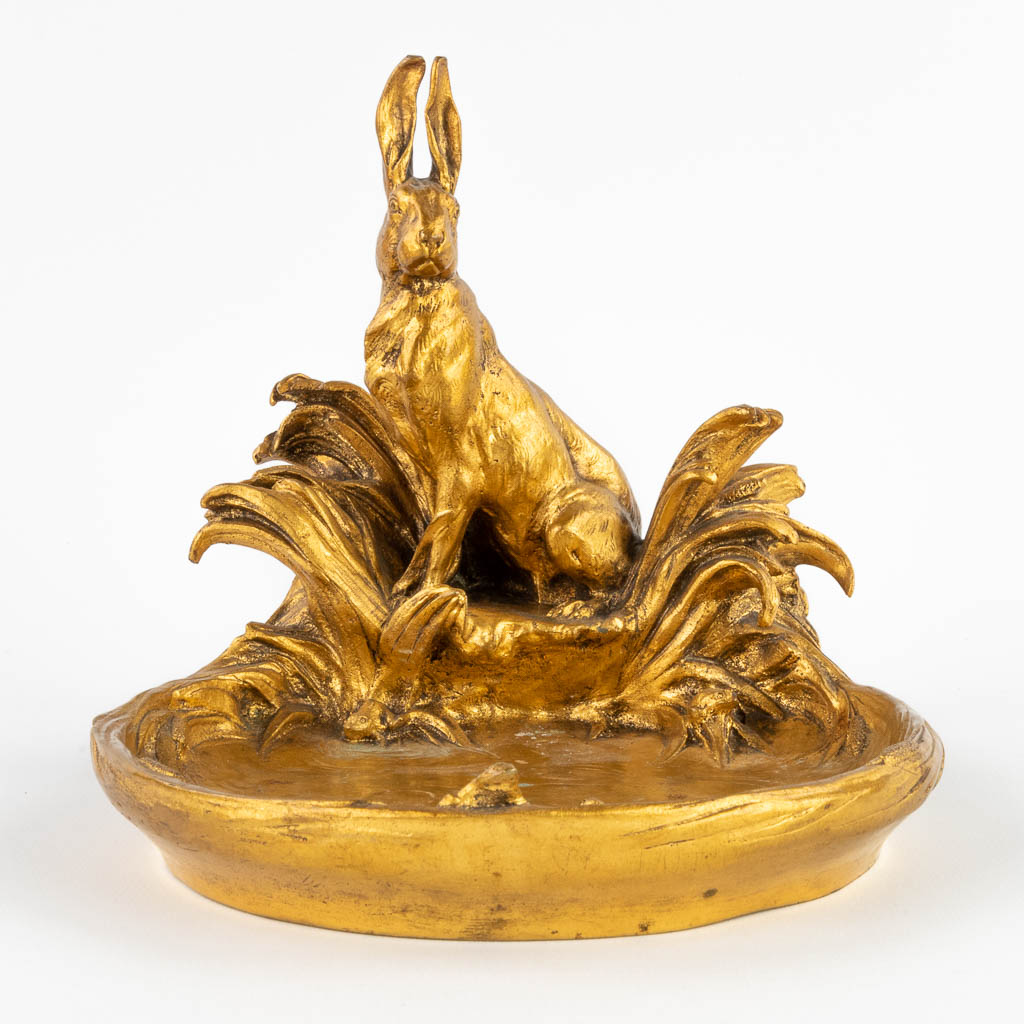 Charles PAILLET (1871-1937) 'Vide Poche with a Hare' gilt bronze. Circa 1900. (W:16 x H:15,5 cm) - Image 3 of 15