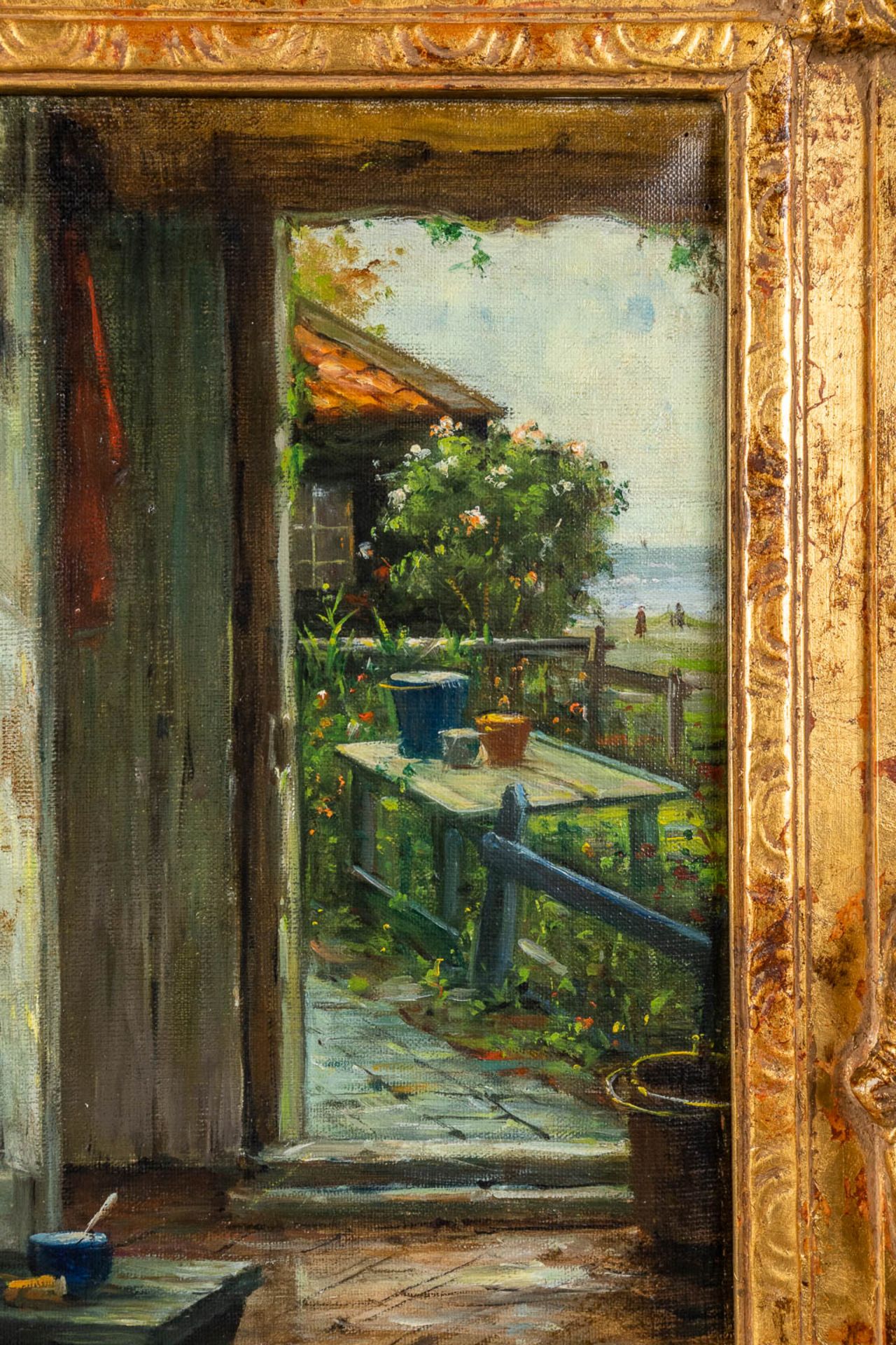 Edward Antoon PORTIELJE (1861-1949) 'Girls by the Window' oil on canvas. (W:55 x H:45 cm) - Image 6 of 9