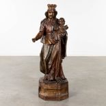 A large wood-sculptured figurine of Madonna. (D:28 x W:29 x H:95 cm)