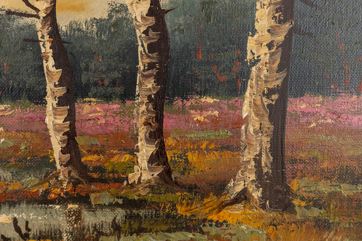 View on the heath, a landscape, oil on canvas. Signed B. V. Rijn. 20th C. (W:110 x H:70 cm) - Image 6 of 9