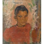 Portrait of a youngman with red pull-over. Oil on canvas. (W:50 x H:60 cm)