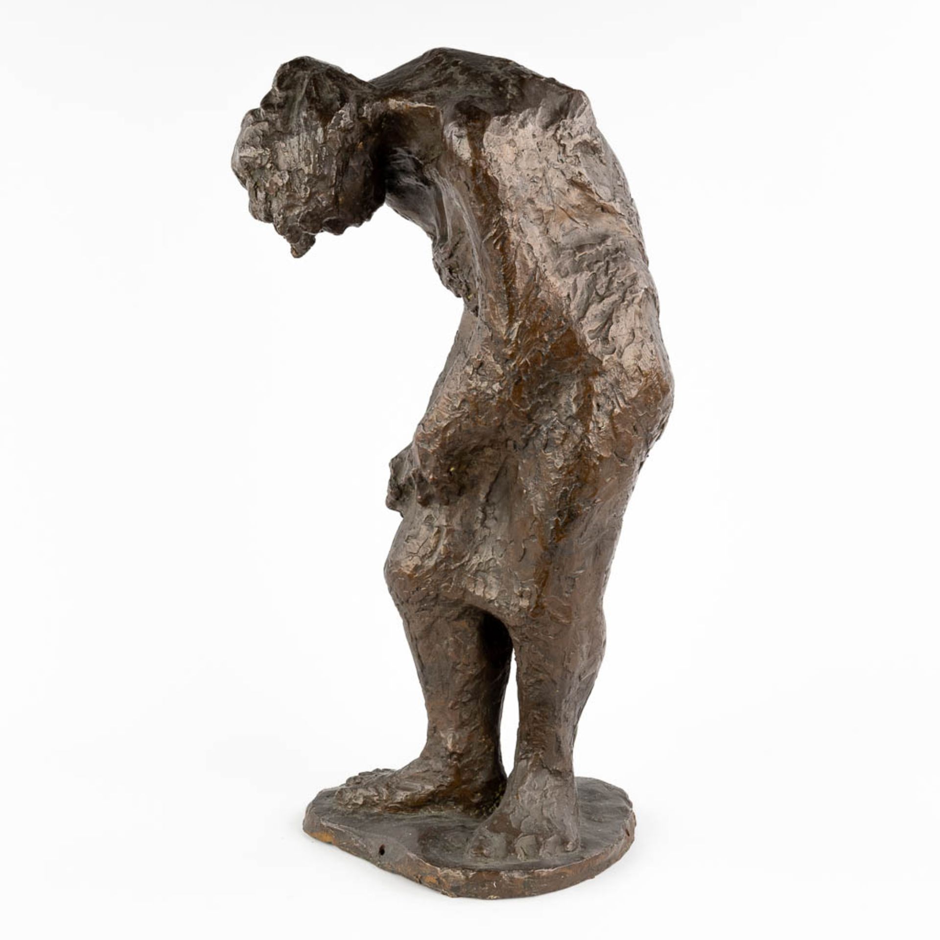 Leaning woman, a figurine, patinated bronze, probably cire perdue. Mongrammed. (H:59 cm) - Image 7 of 13