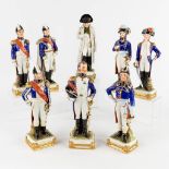 Sitzendorf, Napoleon with 7 generals, polychrome porcelain. 20th C. (D:6,5 x W:7,5 x H:25,5 cm)