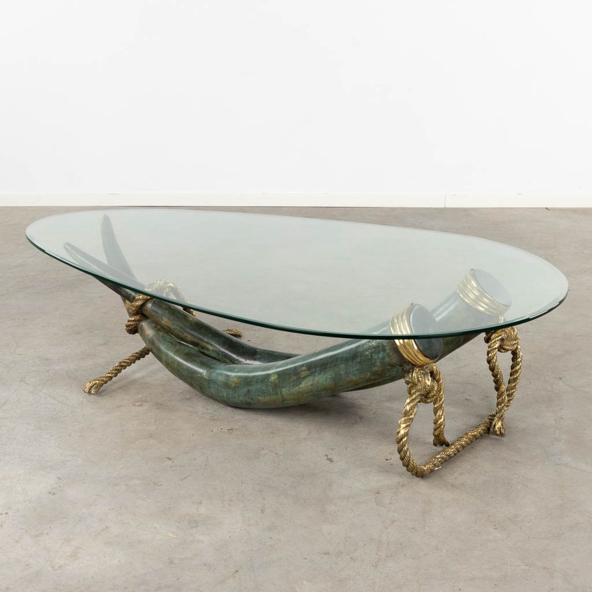 A coffee table, faux tusks, bronze, Valenti, Spain. Circa 1980. (D:100 x W:168 x H:40 cm) - Image 5 of 11