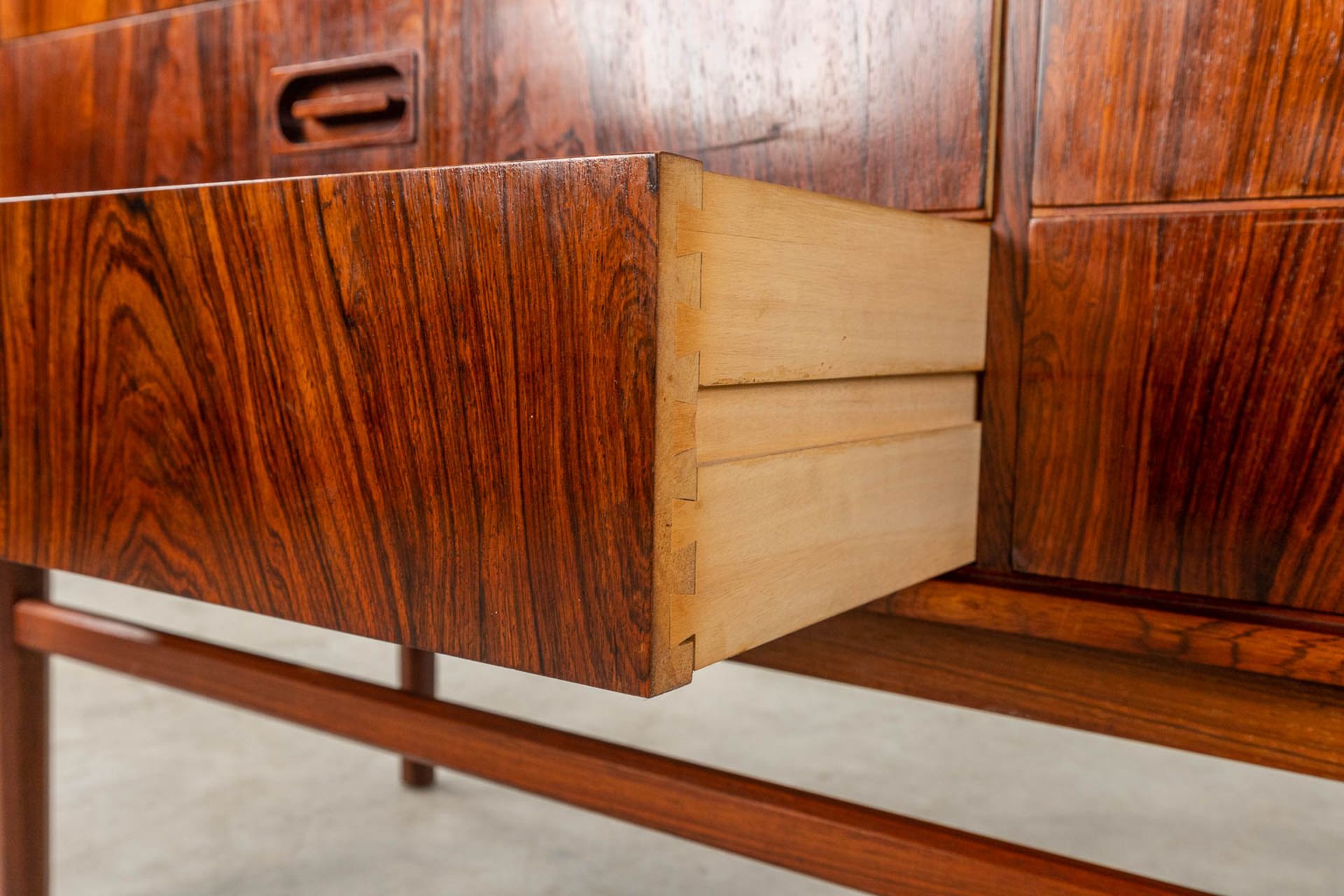 A mid-century Scandinavian Sideboard with 6 drawers, and rosewood veneer. (D:45 x W:150 x H:80 cm) - Image 10 of 12