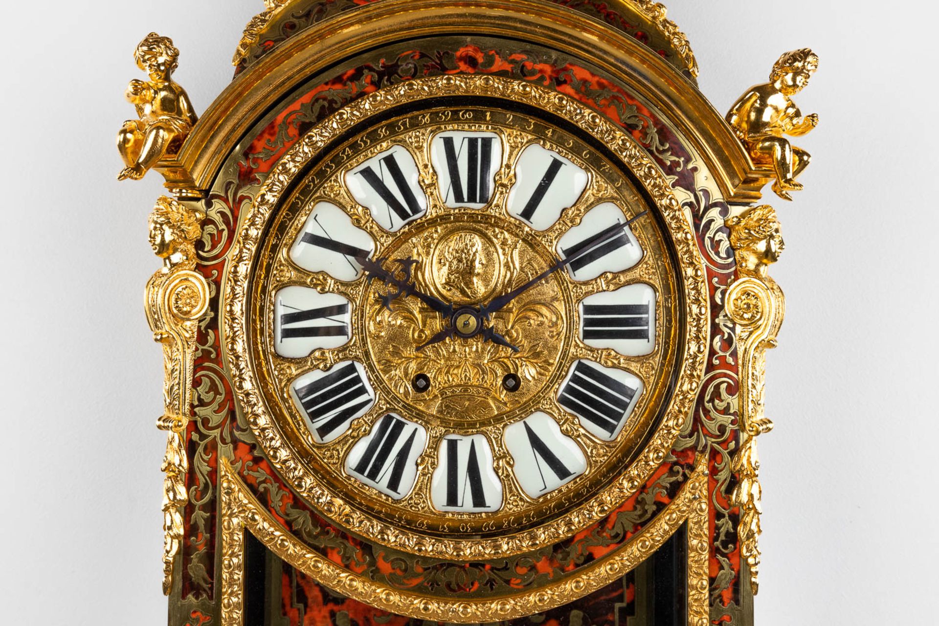 A Vienna Regulator clock, Boulle, Tortoiseshell and copper inlay, Napoleon 3, 19th C. (D:16 x W:36 x - Image 3 of 11