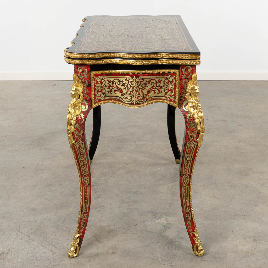 A game table, Boulle, tortoiseshell and copper inlay, Napoleon 3, 19th C. (D:52 x W:91 x H:76 cm) - Image 8 of 16