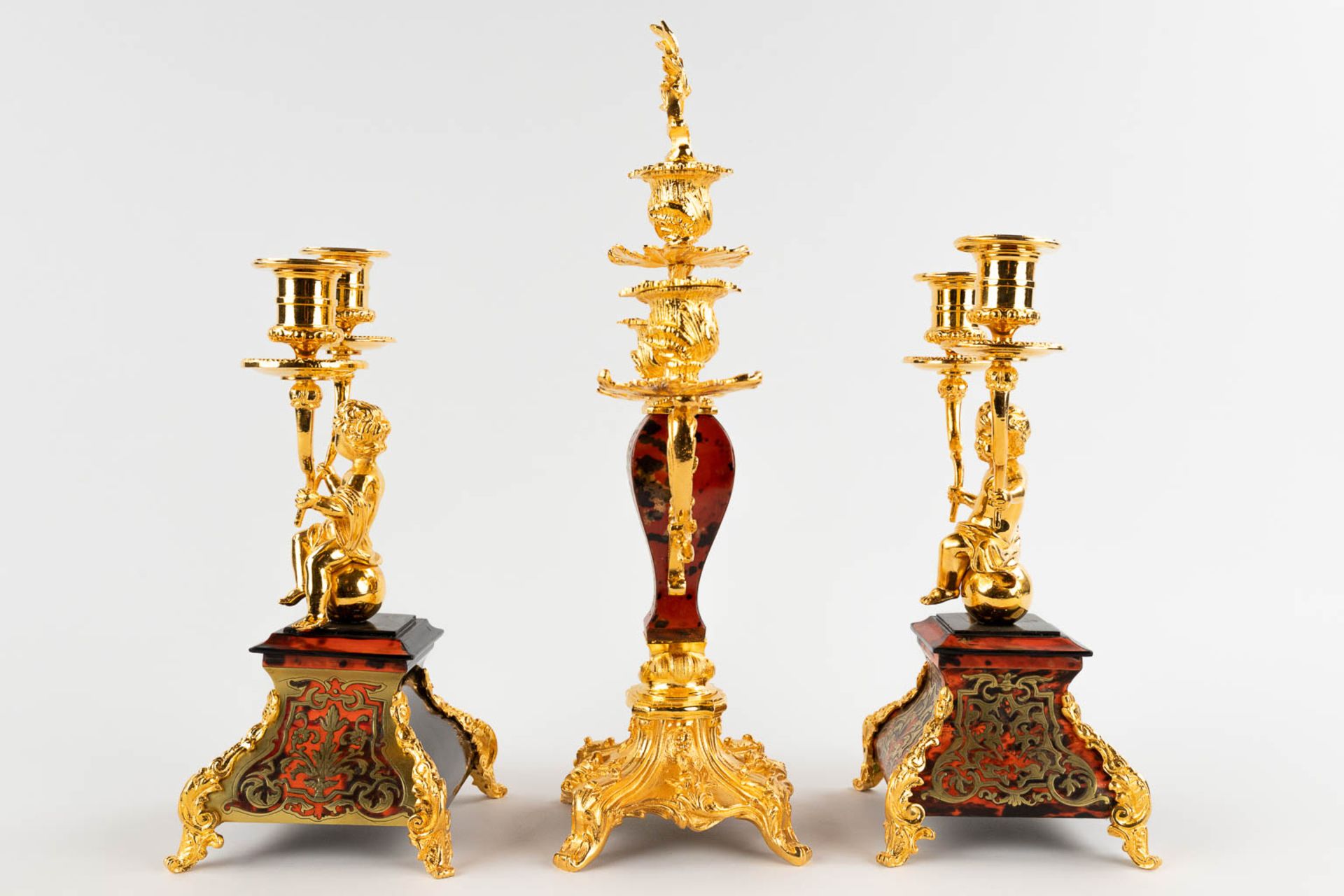 Three table candelabra, gilt bronze and Boulle, tortoise Shell and copper inlay. Napoleon 3, 19th C. - Image 6 of 12